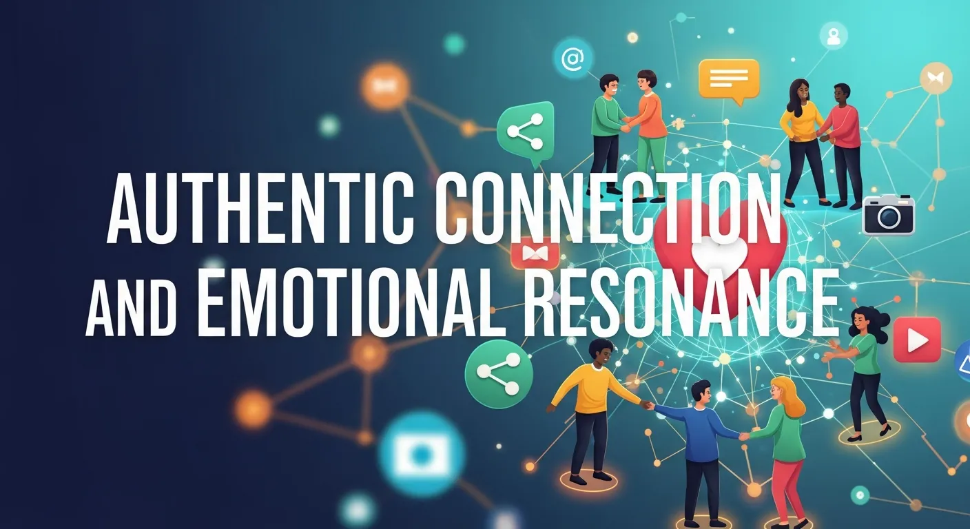 Illustration representing authentic connection and emotional resonance in marketing, showing people engaging with content and forming meaningful relationships with a brand.